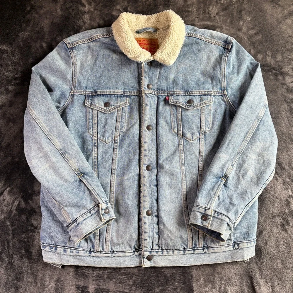 Levi's Mens Trucker Jacket XXL Light Wash Denim Sherpa Lined Type III Coat